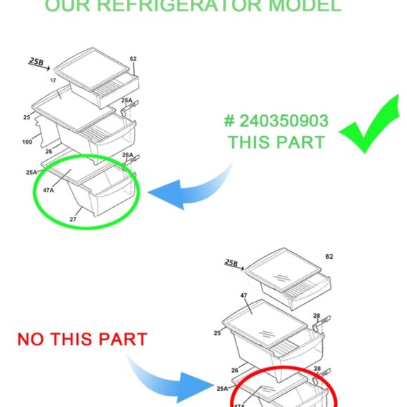 Refrigerator Replacement Shelves Crisper Pan Cover (Without Glass)For Frigidaire - Picture 4 of 6